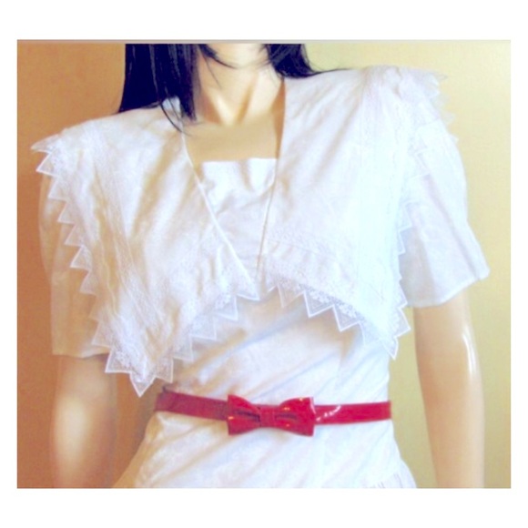 Vintage Rockabilly Pinup Bright Cherry Red Shiny Vinyl Bow Belt - Picture 1 of 12